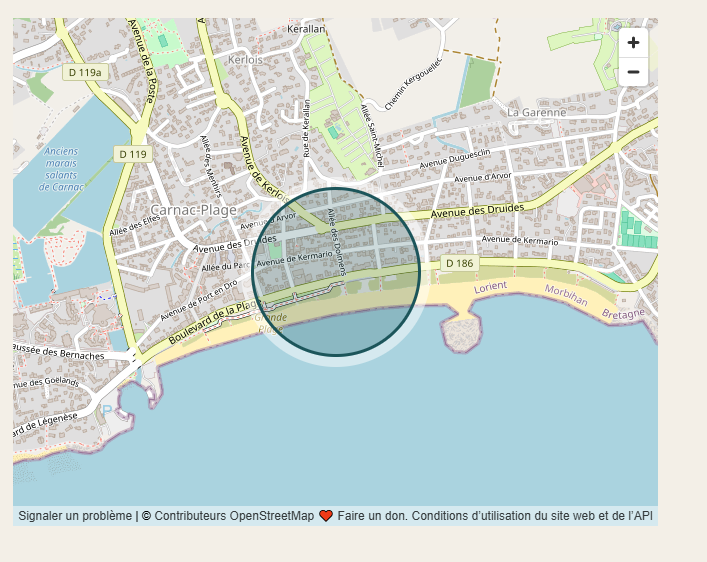 Zone approximative de la Villa Ty Gwenn à Carnac-Plage